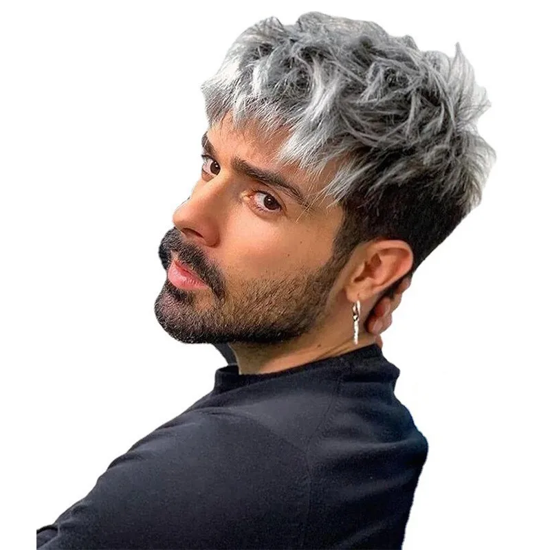 

Men's wig gradual change color short chemical fiber men's wig hair cover wigs short wigs