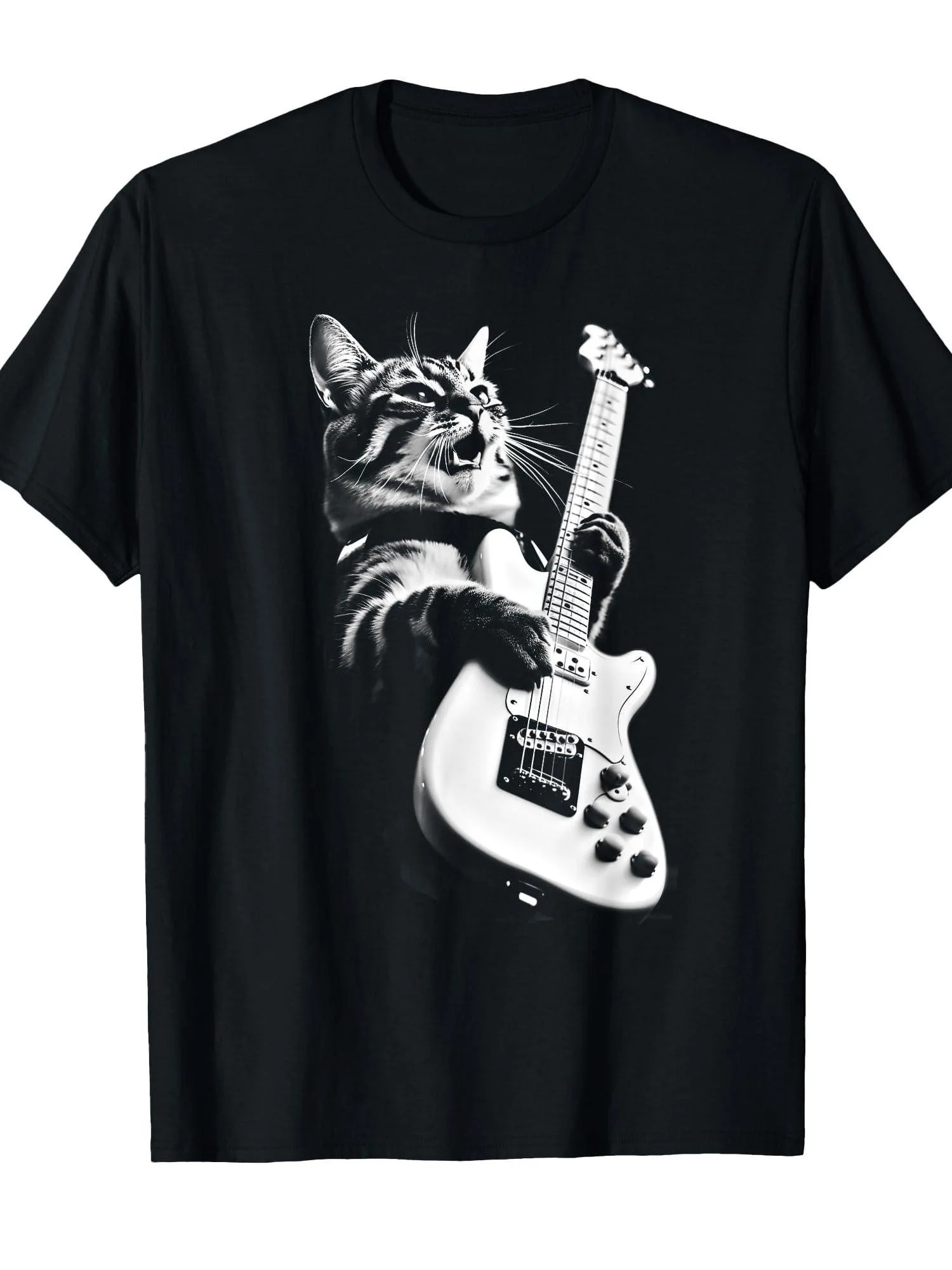 Japanese Anime Samurai Cat Pattern T-shirt Soft & Casual Shirt Retro Street Style Short-sleeved Shirt Idea for Cat Lovers Black