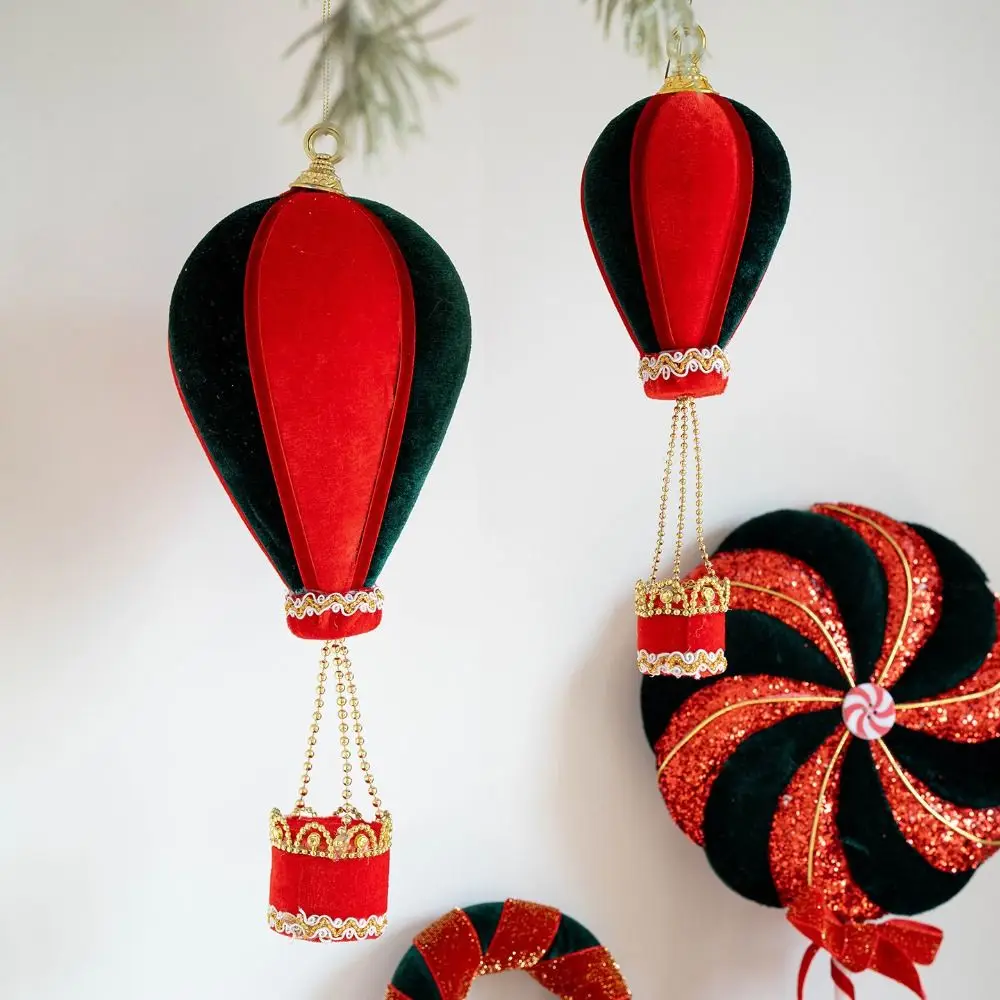 

Foam Flocking Simulation Candy Cane Decoration Red Green hot air balloon Christmas Velvet Hanging Candies Hanging