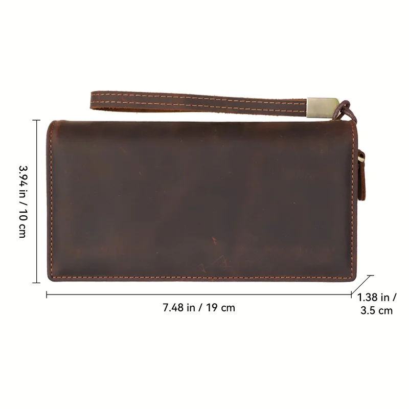 Genuine Leather Clutch Bag For Men Long Retro Zipper Handbags Card Holders Coin Purses Money Clip Male Wallets