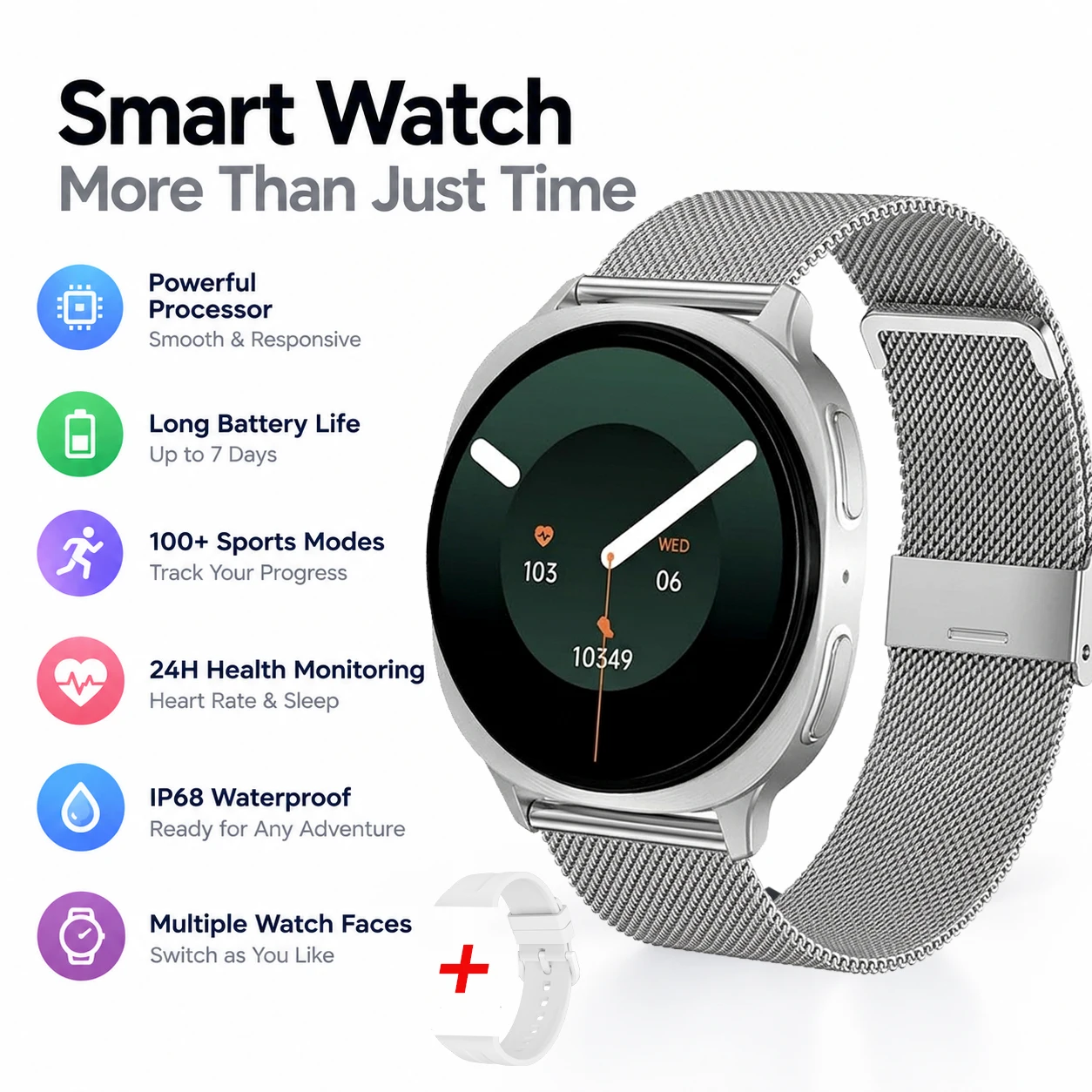 Mini Smart Watch with Large Display and Health Tracking