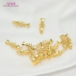 6PCS 6x16MM 14K Gold Color Brass Fish bone Charms Pendants Diy Jewelry Findings Accessories Wholesale
