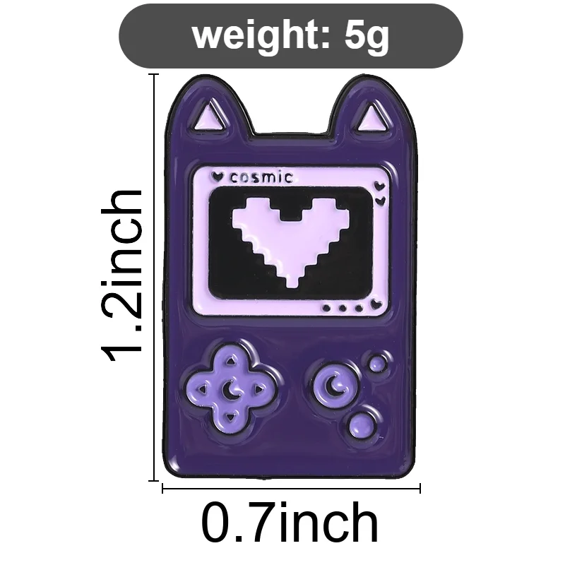 Cat Shaped Game Boy Enamel Brooch Purple Purple Starry Detail for Nerdy Cat Moms and Subculture Enthusiasts Streetwear Style