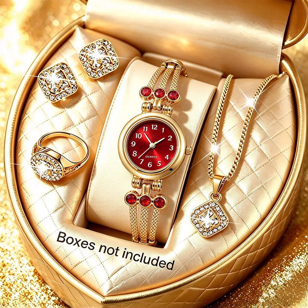 5Pcs of the Latest Elegant Watches + Accessory Set for Everyday Wear, Parties, Valentine's Day, Easter, Christmas, New Year's Day, Halloween, Ramadan, Gifts for Friends and Family (No Box Included)