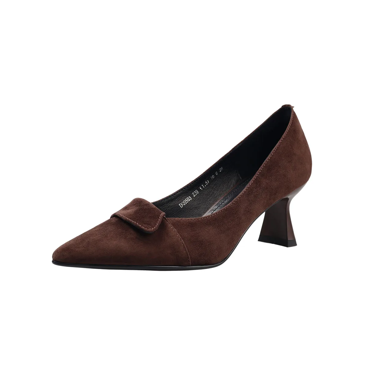 Arden Furtado 2025 Spring Sheep suede Pointed toe pull-on Chunky heels Pumps Large size commute Shallow Single shoe