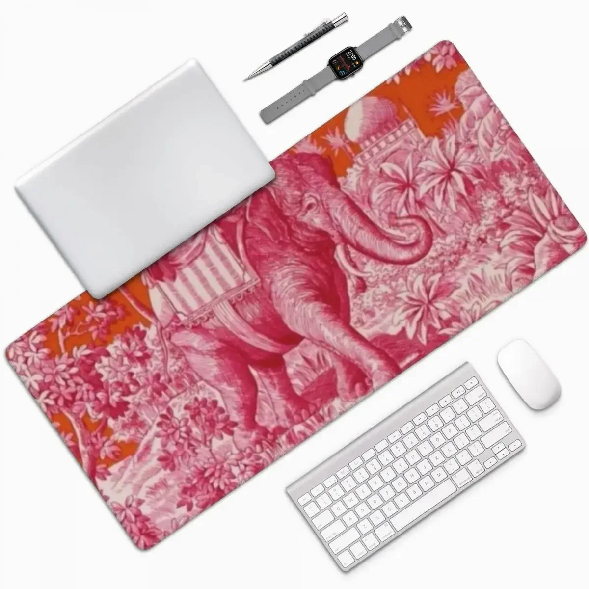 

Toile De Jouy - Pink And Orange Large Mouse Pad Computer Keyboard Mouse Mat Gaming PC Laptop Desk Mat Accessories Table Mats