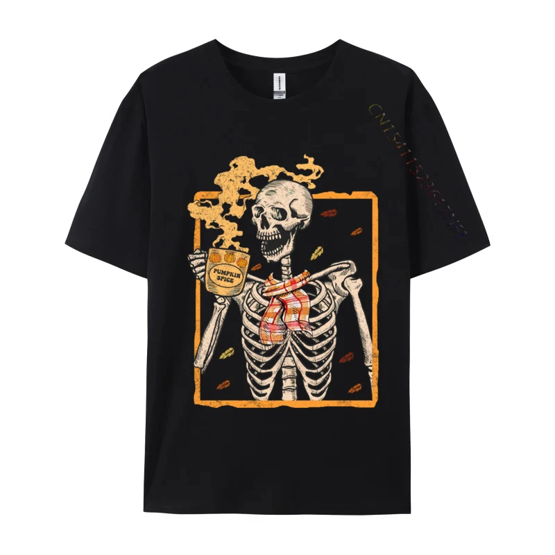 

Vintage Halloween Skeleton Pumpkin Spice Latte Syrup Creamer Printed On Tees 2024 Discount Pure Cotton Men T-shirts Normal