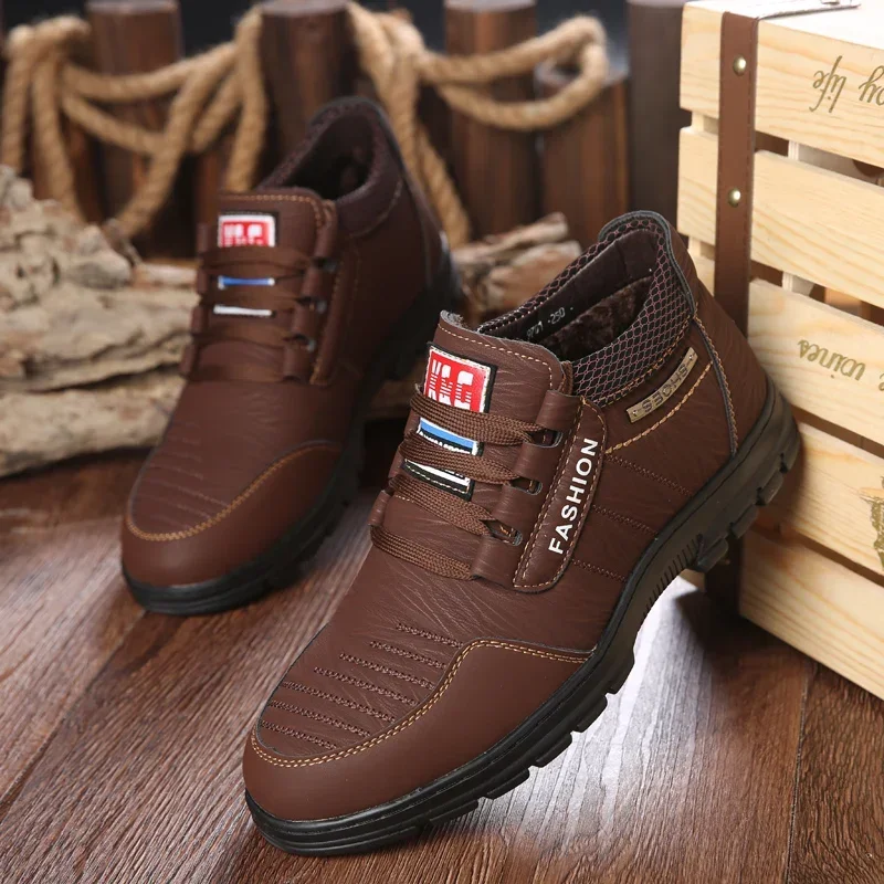 Winter Men Boots Leisure Leather Luxury Casual Shoes Mens Sneakers Keep Warm Snow Boots Non-slip Men Cotton Boots Bota Masculina