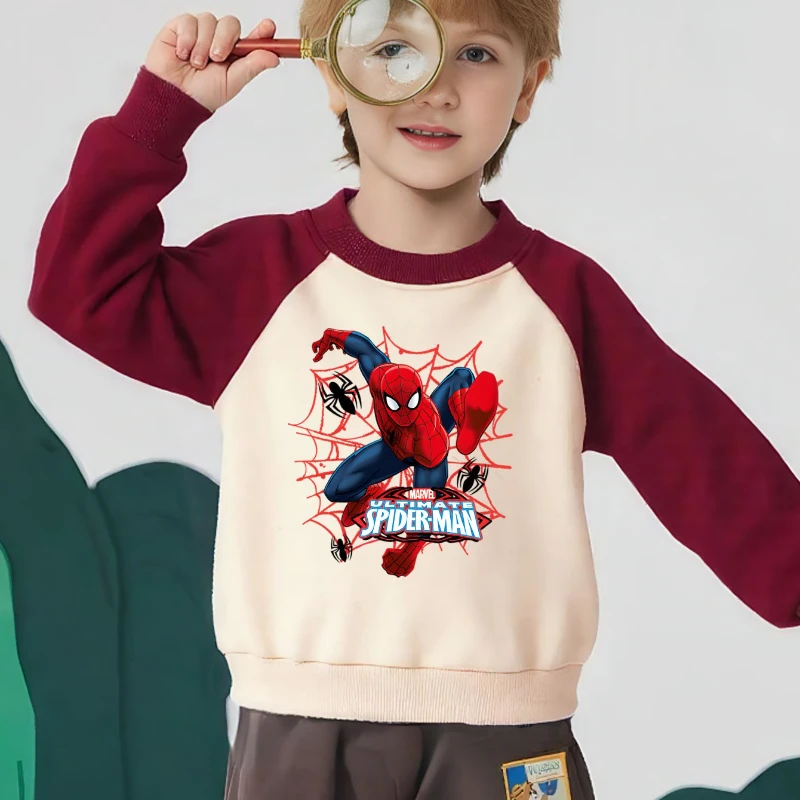 春秋の新スタイルスパイダーマンプリントベビーボーイズカジュアルスウェットシャツスプライス長袖パーカー子供用カジュアルプルオーバートップス