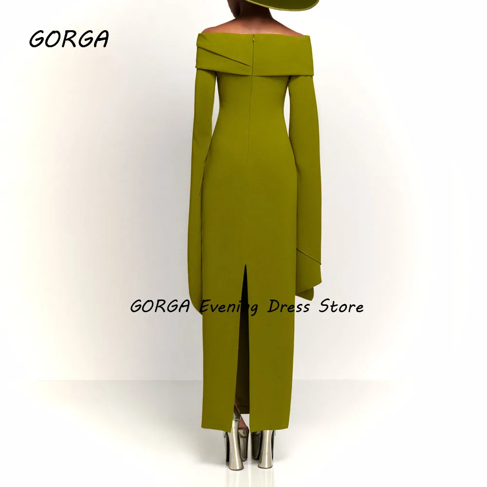 GORGA Green Off the Shoulder Mermaid 2024 Slim Crepe Long Sleeves Ocassion Gown Floor-Length Evening Dress فستان سهرة نسائي