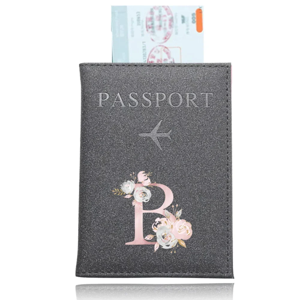 Couverture de Passeport de Voyage en PU, Porte-Cartes Unisexe, Impression UV, Gris, pour Homme, Portefeuille, Série de Fleurs Roses