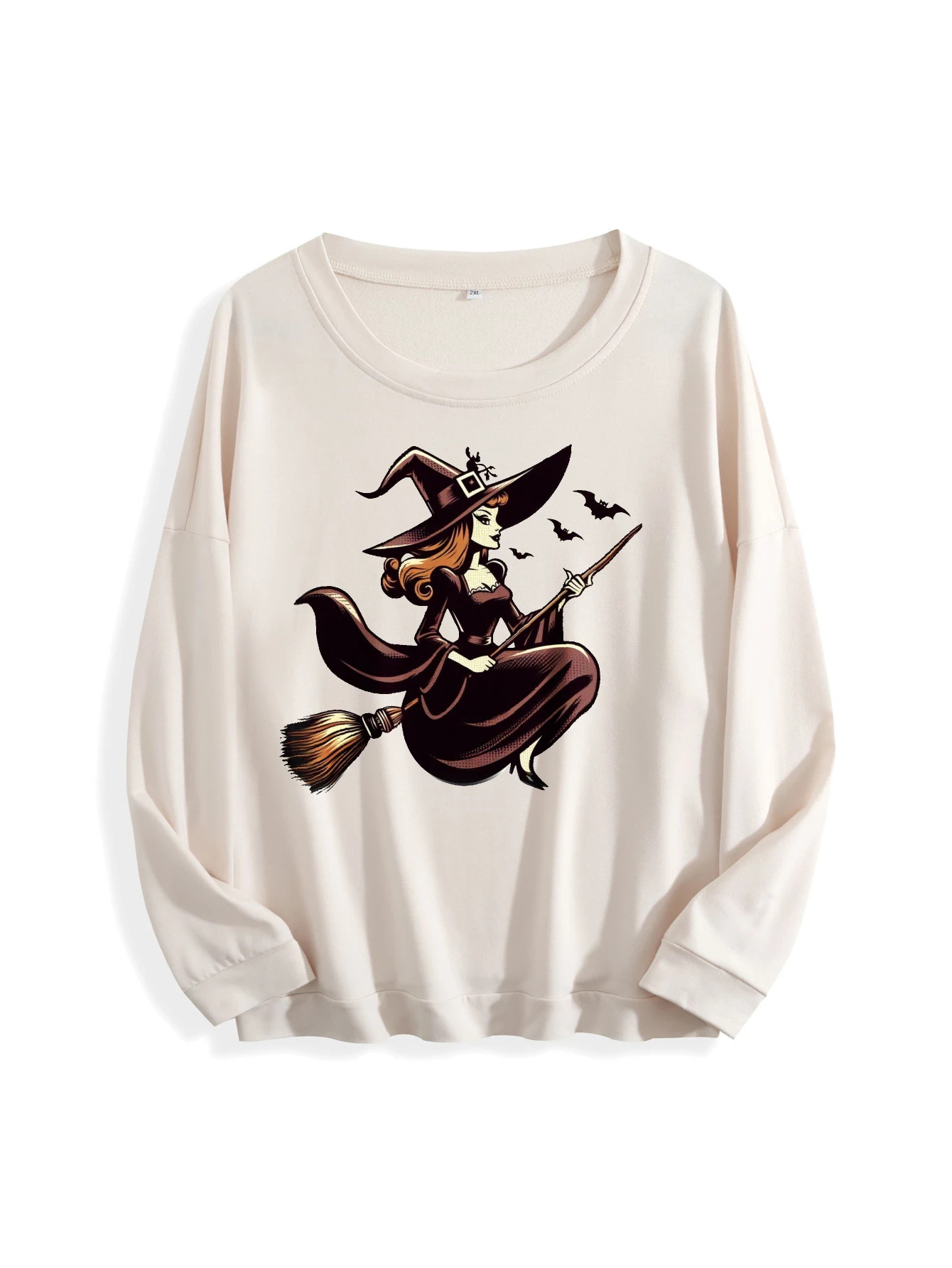

Стильный женский джемпер с круглым вырезом «Ведьма» на Хэллоуин, разноцветный свободный крой из чистого хлопка для осени и зимы, спортивный стиль на Хэллоуин