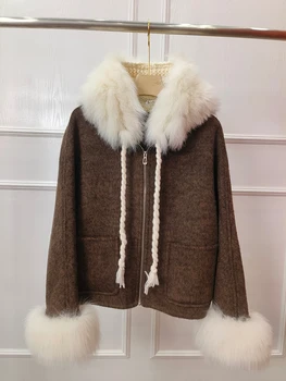เสื้อโค้ทขนสัตว์แท้มีฮู้ดสำหรับผู้หญิงเสื้อโค้ทขนสุนัขจิ้งจอกธรรมชาติสำหรับฤดูใบไม้ร่วงฤดูหนาว