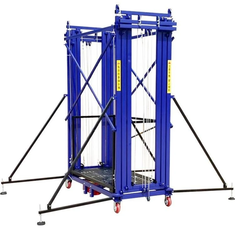 Portable electric telescopic lifting scaffolding steel frame automatic platform with wire rope sling suitable for warehouse carg