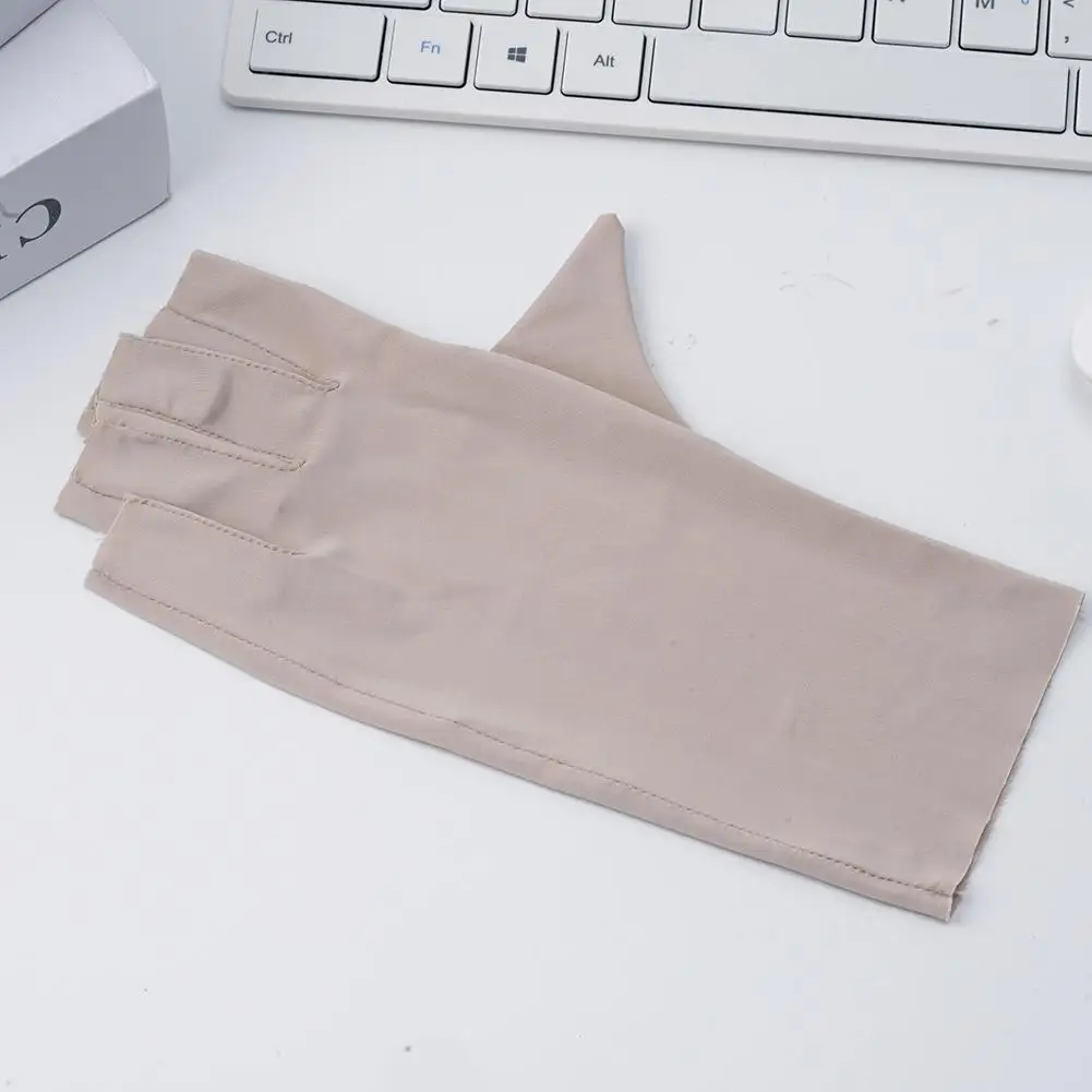 Sunscreen Protection Fingerless Solid Color One-Size-Fits-All Women UV Protection Gloves Ice-Silk Breathable Split-Finger Gloves