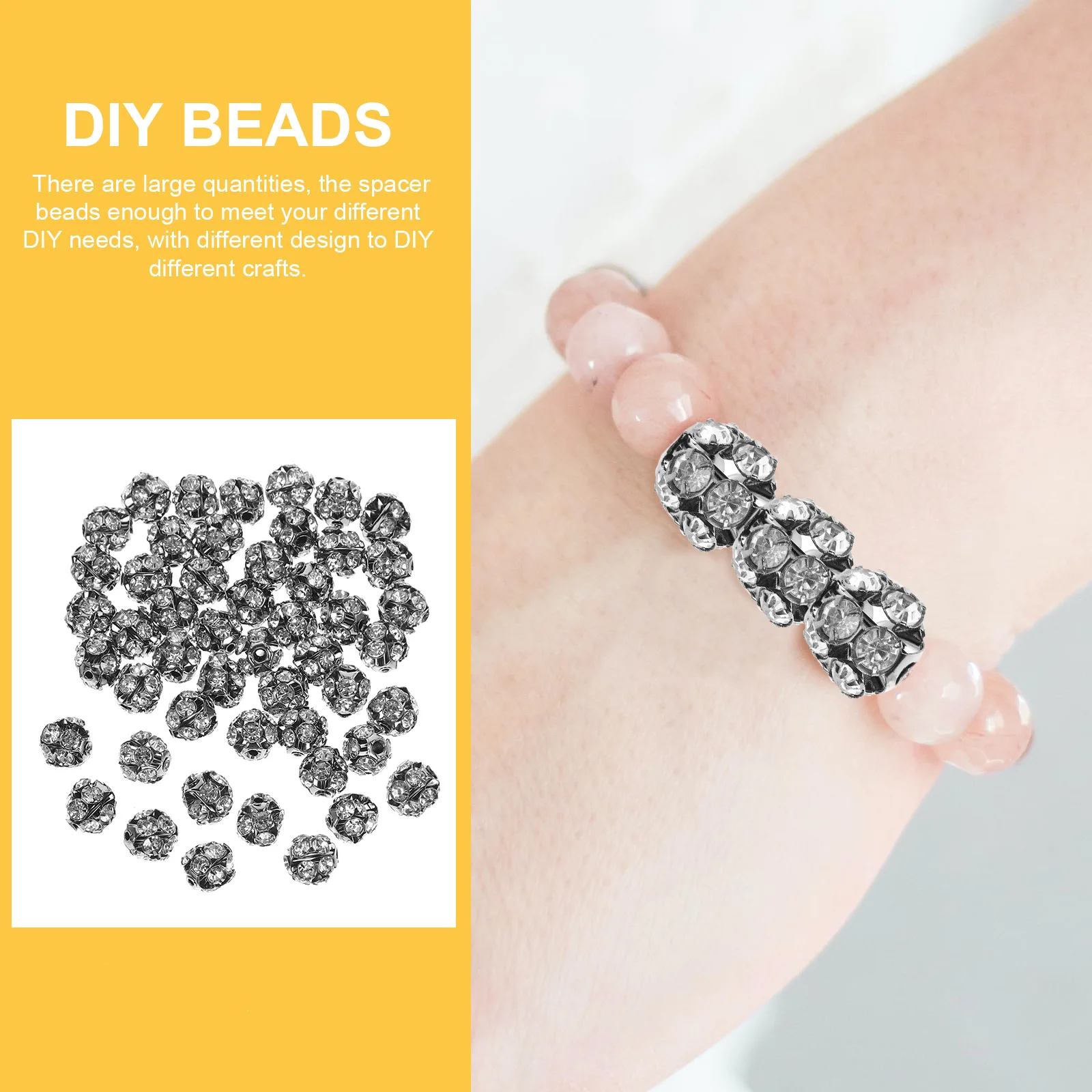 

50pcs Hollow Spacer Beads Crystal DIY Crafting Alloy Big Hole Jewelry Making Materials Lightweight Elegant Bracelet