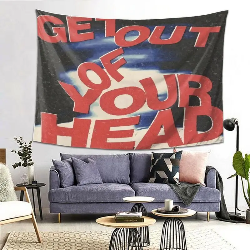 VIKAMA Get Out Of Your Head Tapestry Vintage Text Wall Hanging Retro Distressed Aesthetic Dorm Bedroom Home Wall Decor
