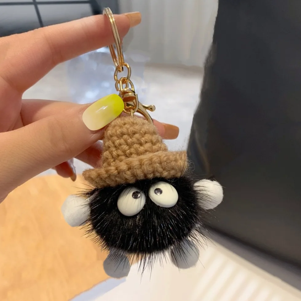 New Cute Mink Fur lanyard Briquettes Keychain Car KeyRing Pendant Plush doll School Bag Pendant Gift kawaii backpack keychains