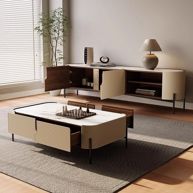 

Coffee table combination For living room designer simple saddle skin rock rounded corner locker Italian minimalist TV cabinet