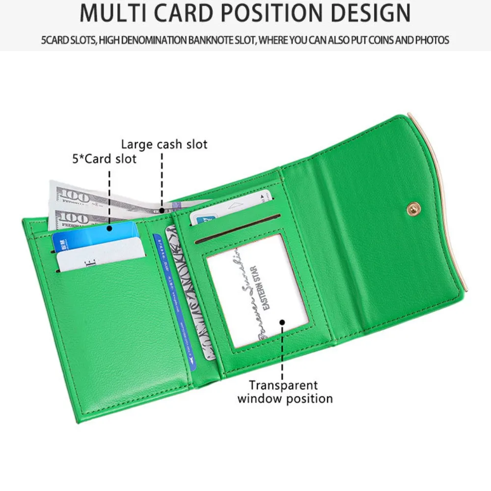 New Ultrathin Short Wallet Multiple Card Slots Solid Color Coin Bag PULeather Money Bag Women