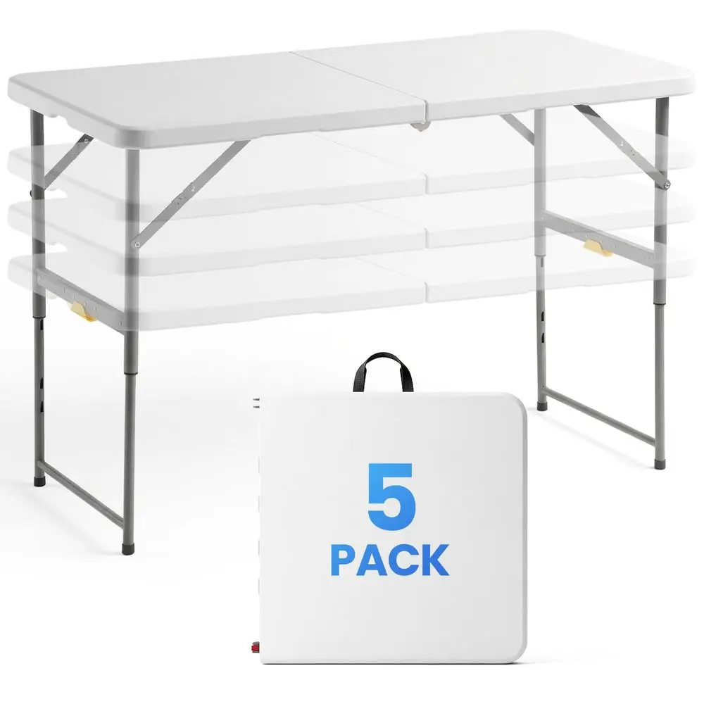 

Pack of 4 Foot Foldable Table with Built in Handle, 4FT Portable Adjustable Height Heavy Duty Small Card Table Folding Table fo