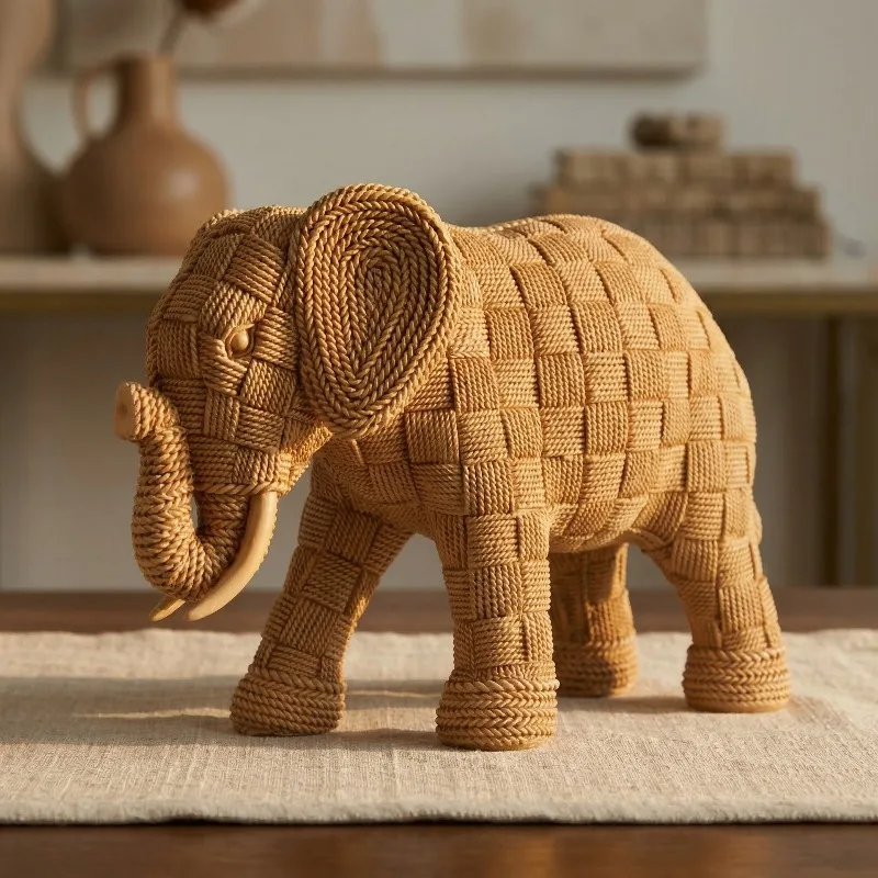 Home Decoration Resin Crafts Weaving Hand Drawn Elephant Jewelry Simulation Animal Statues Handmade Elephant Jewelry Statue