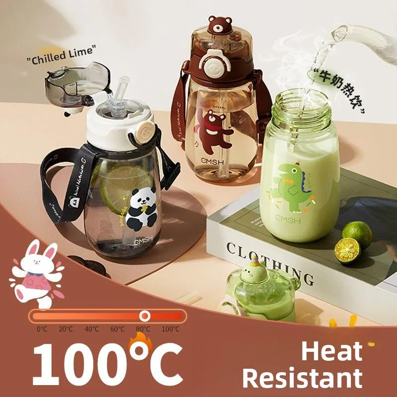 

Girls Straw Water Bottle School Use Summer High Temperature Resistant Food Grade Tritan Sport Flask No Temperature Display