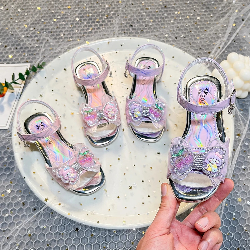 

2025 2025 Summer Retro Princess Sandals for Girls Fashion Water Diamond Student Dance Shoes with Bow