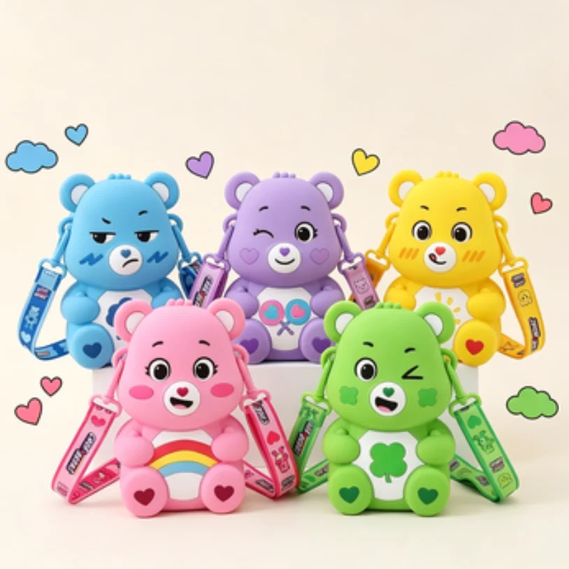 Care Bears 20cm Sitting Silicone Crossbody Bag 3D Cartoon Bear Waterproof Shoulder Bag Summer Casual Daily Use Collectible Gift