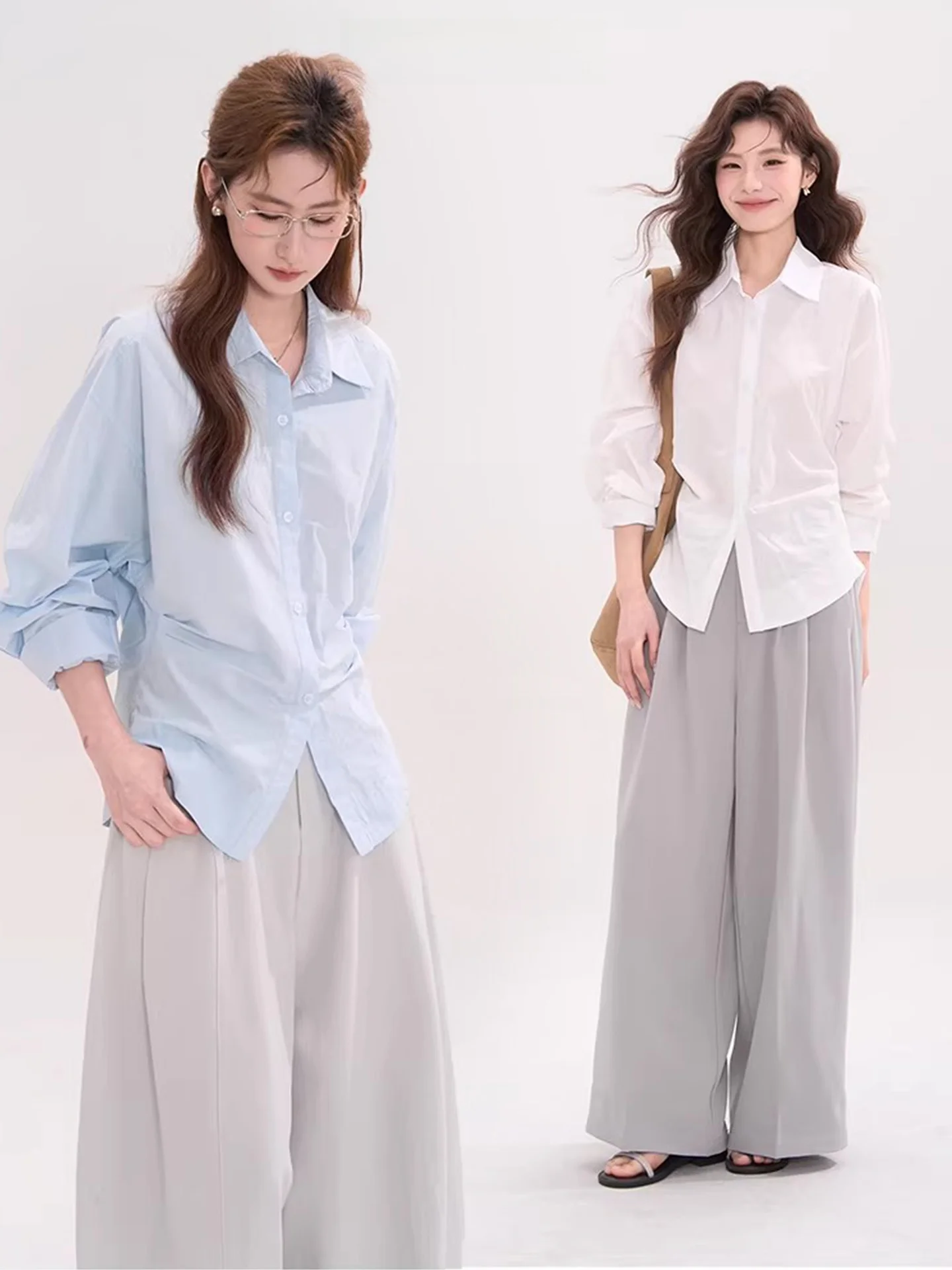 

Женская хлопковая рубашка с длинным рукавом, плиссированная, с завышенной талией, в простом стиле, с цветочным узором, летняя, для похудения, с декоративной отделкой по краю