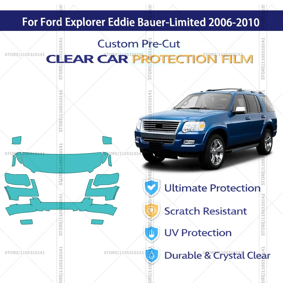 For Ford Explorer Eddie Bauer-Limited 2006-2010 Pre-Cut Paint Protection Film PPF Transparent Car Film Automotive PPF Front Kit