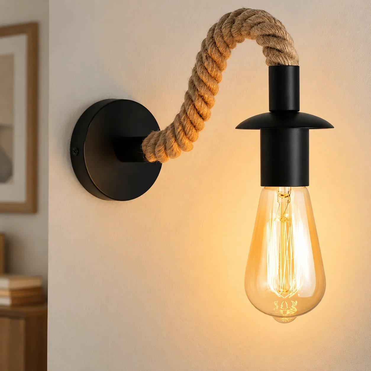 JOYINLED 1/2PCS Vintage Hemp Rope Lamp Base E27 Bulb Holder Industrial Wall Light Fixture for Bedroom Living Room Stairway Decor