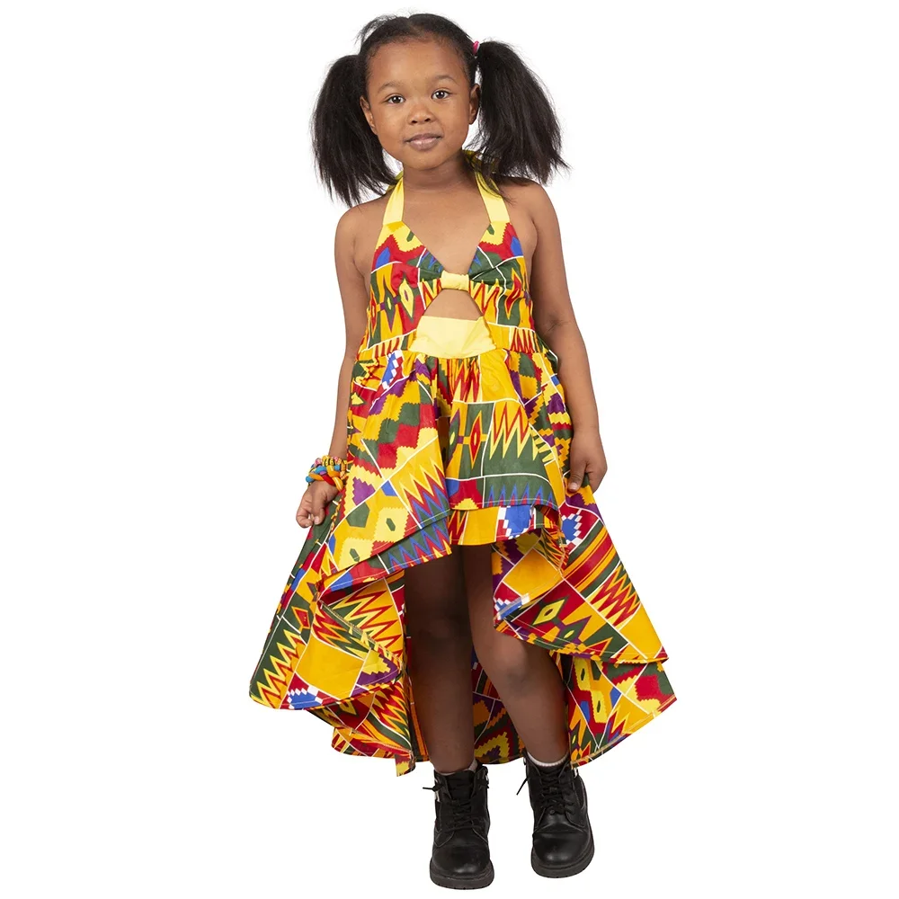Bintarealwax Fashion Summer Africa Children Dress Dashiki Cute Girls Dresses Bazin Ruffles African Traditional Clothing WYT277