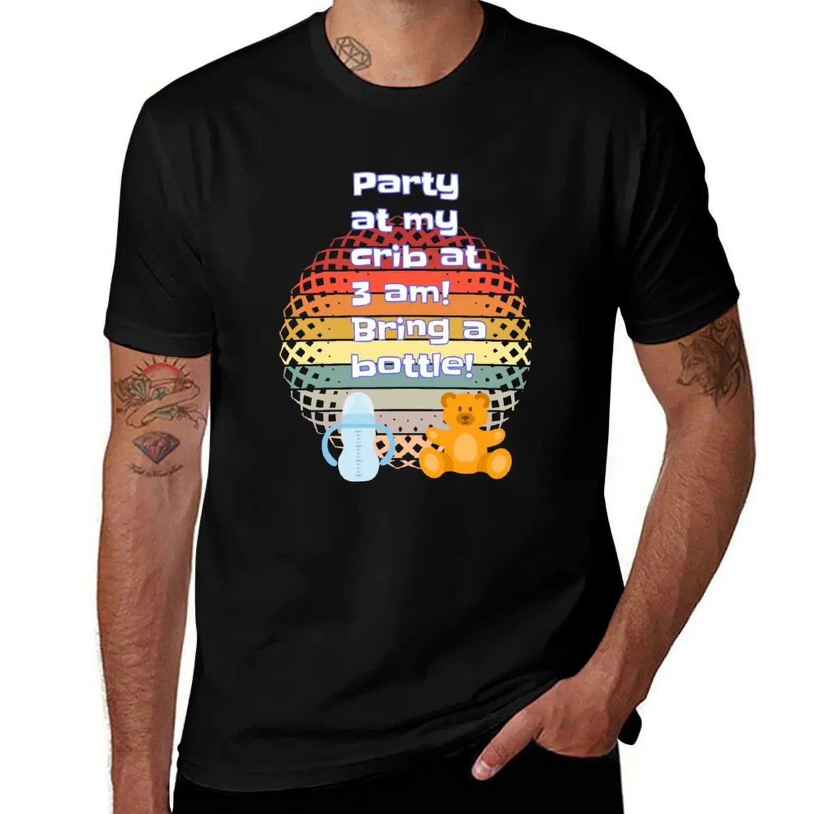 Party at my crib at 3am. Bring a bottle. (Girls' version.) T-Shirt Plus Size Workout Short Sleeve Top T-Shirt
