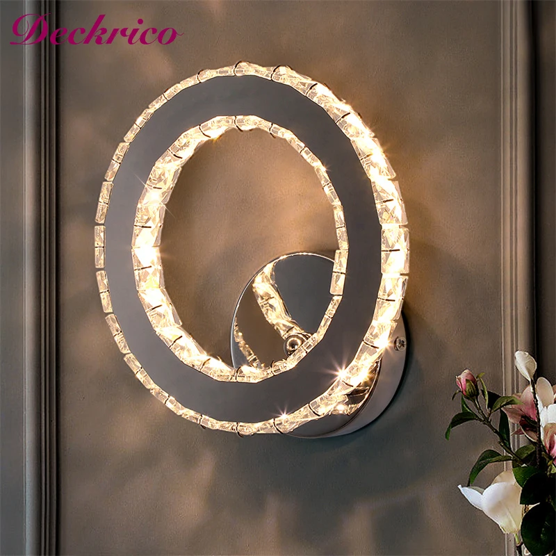 Crystal LED Wall Lights Modern Wall Sconce Lamp Round Ring Wall Lights Bedroom Sleeping Luminaire Corridor Lighting Fixtures