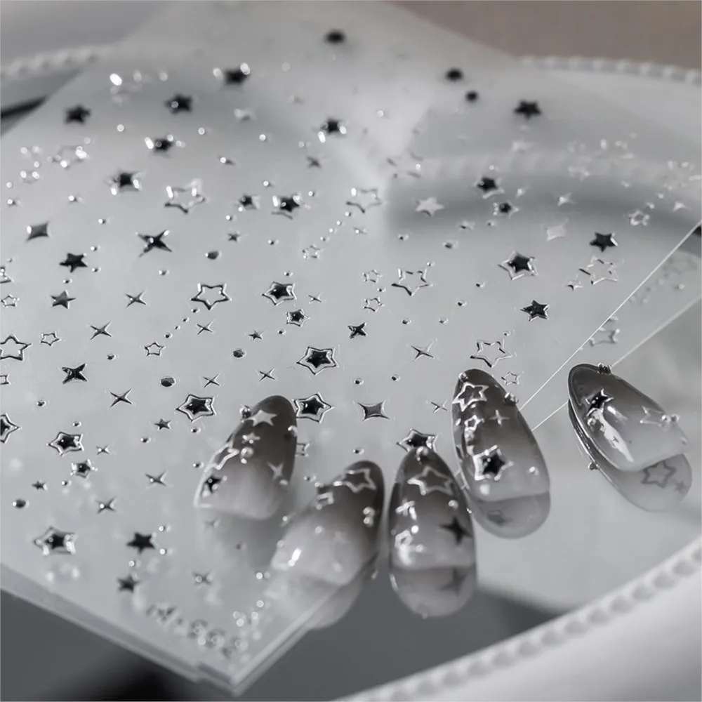 

1Sheet 5D Ice Transparent Star Nail Sticker Bronzing Five-pointed Star Back Adhesive Sliders Decals Y2K Star Manicure Decoration