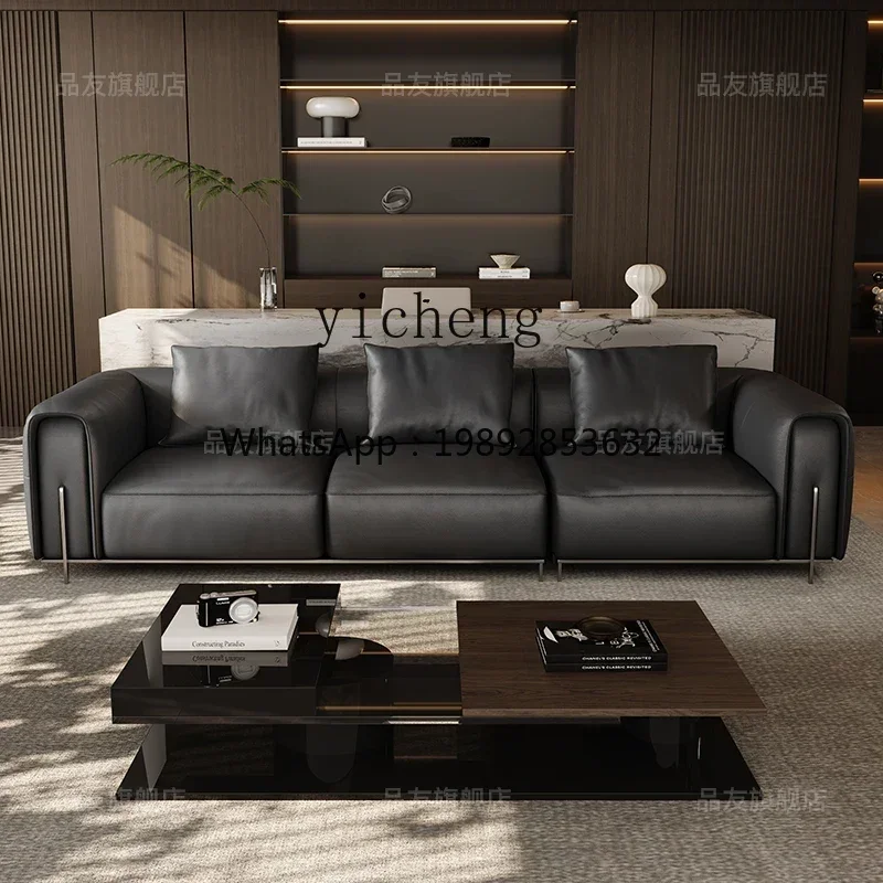 

S1 minimalist Darth Vader sofa modern simple large apartment first layer cowhide leather living room big black cow sofa