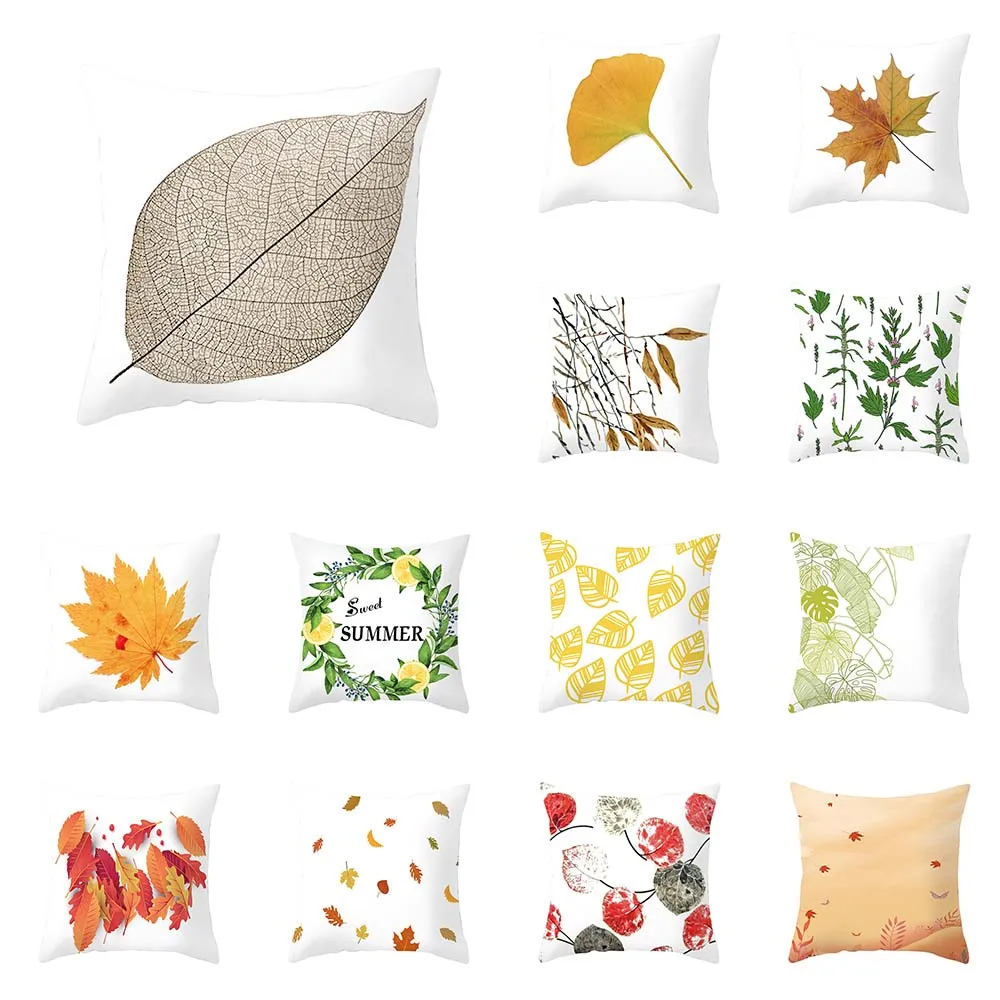 Autumn Fall Leaves Plant Print Pattern Cushion Cover Home Living Room Sofa Decoration Square Polyester Pillow PillowCover45x45cm