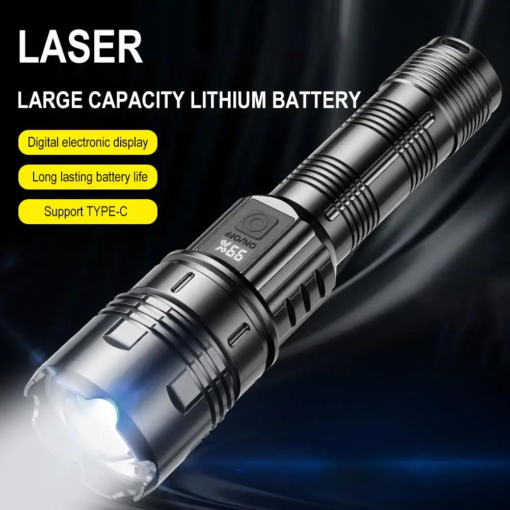 White Laser Flashlight With Power Display High Brightness Handheld Work Light Telescopic Zoom Outdoor Camping Night Fishing Ligh