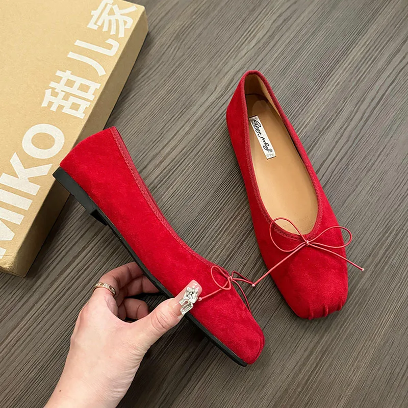 2024 Red New Women Flat Shoes Fashion Shallow Slip On Ladies Elegant Ballerinas Shoes Soft Flat Heel Outdoor Casual Mary Jane S