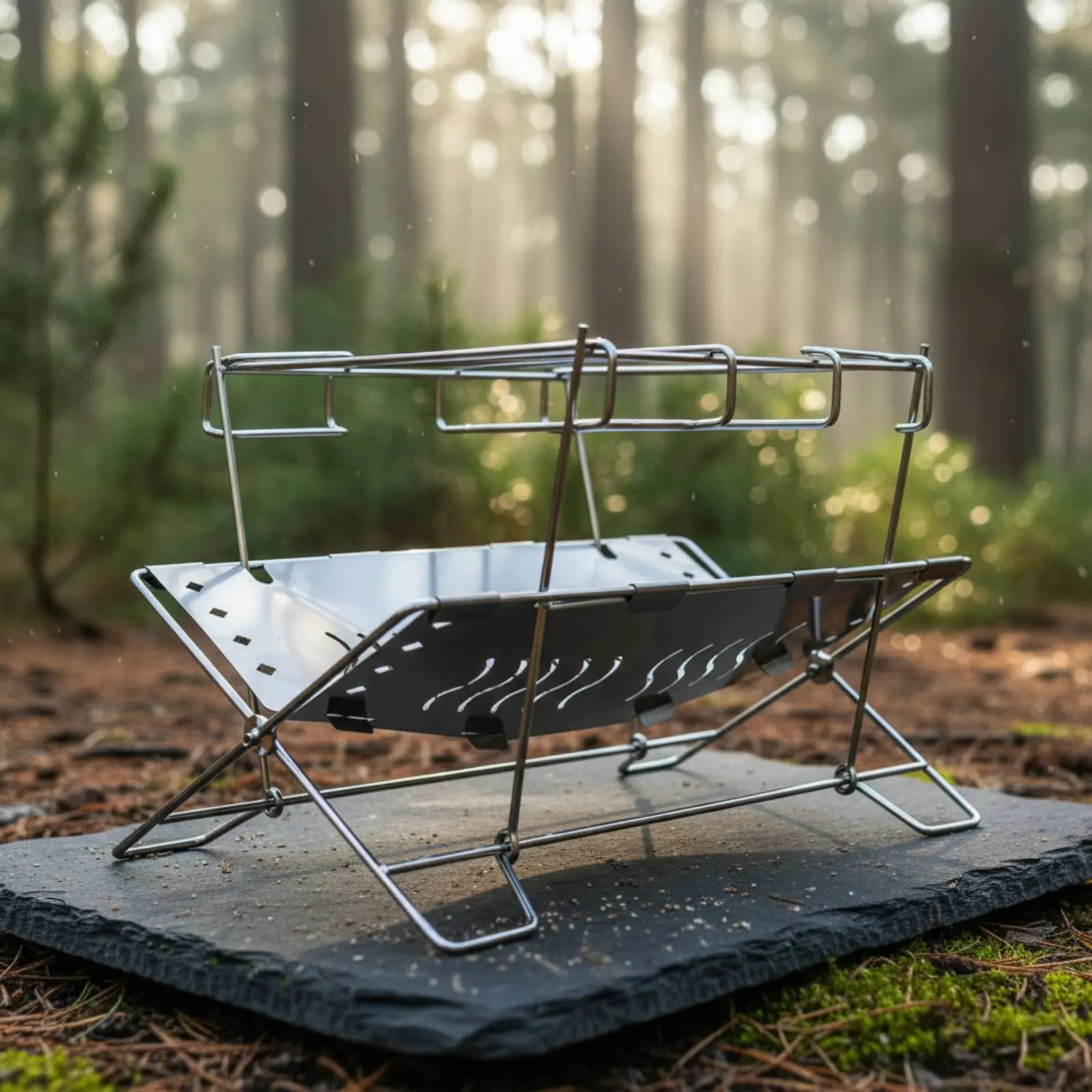 Folding Stainless Steel Fire Bowl Foldable Portable Fire Bowl Grill Folding Campfire Grill Heat-Resistant Easy to Clean