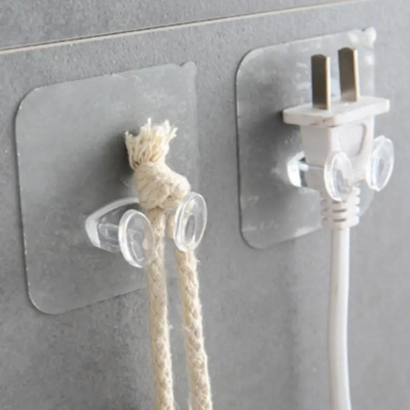 

Punch Free Plug Hook Transparent Wall Mounted Wire Storage Hook Multipurpose Self Adhesive Solid Socket Head Holders Hook