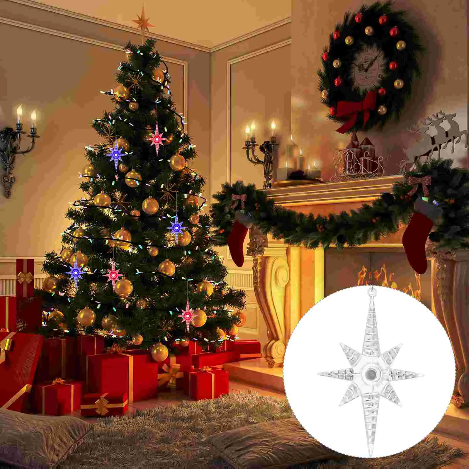 Christmas Tree Pendant Hanging Eight Pointed Light Ornament Lamp Star Ornaments Decor