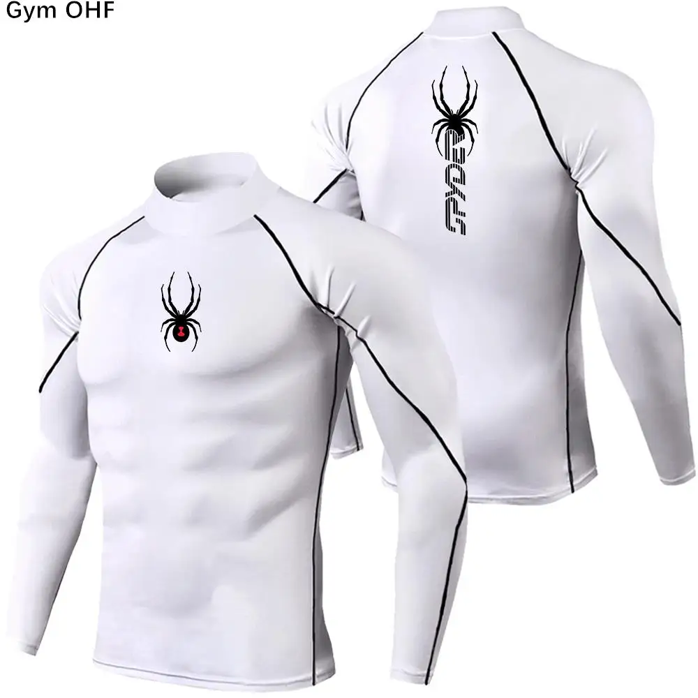Mens Bodybuilding Sports Tight T-shirt Summer Compression Turtleneck Short Sleeve Gym Fitness Running Quick Dry Male Workout Top