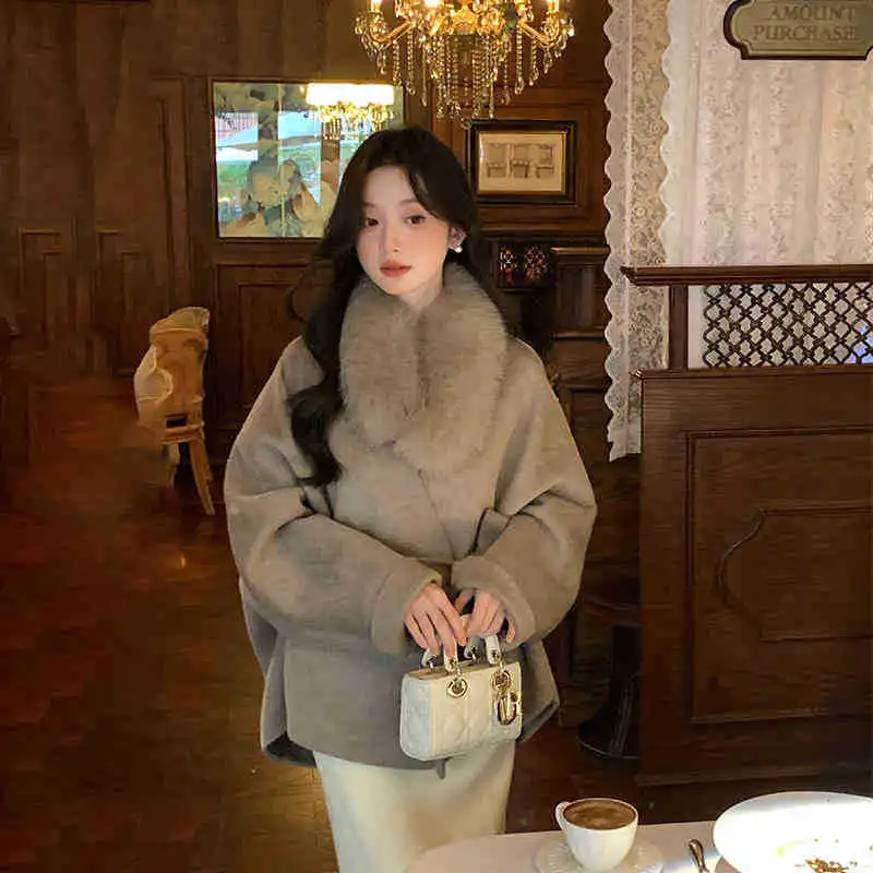 2024 autumn and winter new high-end double-sided cashmere coat for women, medium to long, small, woolen fur coat, short