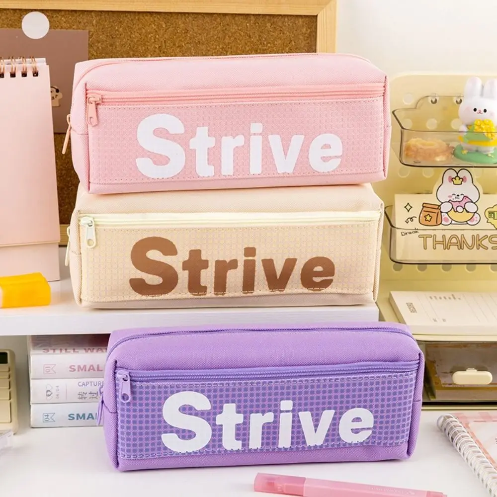 New Canvas Pencil Case Double Layer Large Capacity Pencil Box Cute Multi-function Pencil Bag Students