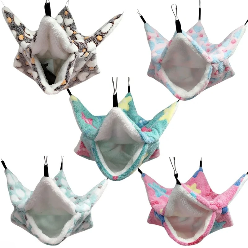 

Double Layered Hamster Cage Sleeping Hammock Print Guinea Pig Clothes Bed Rodent Hammock Chinchilla Cage Little House