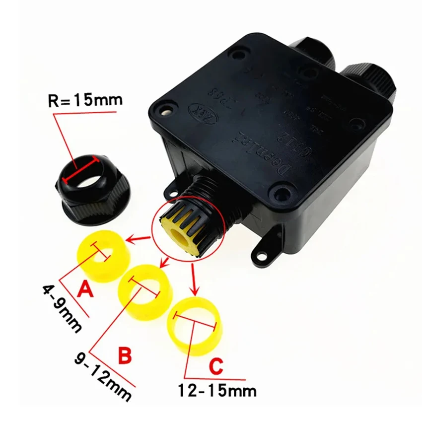 

3-Way 24A 450V Outdoor Waterproof IP68 Cable Connector Junction Box Electric Enclosure Case Suitable for Cable Dia 4-15mm