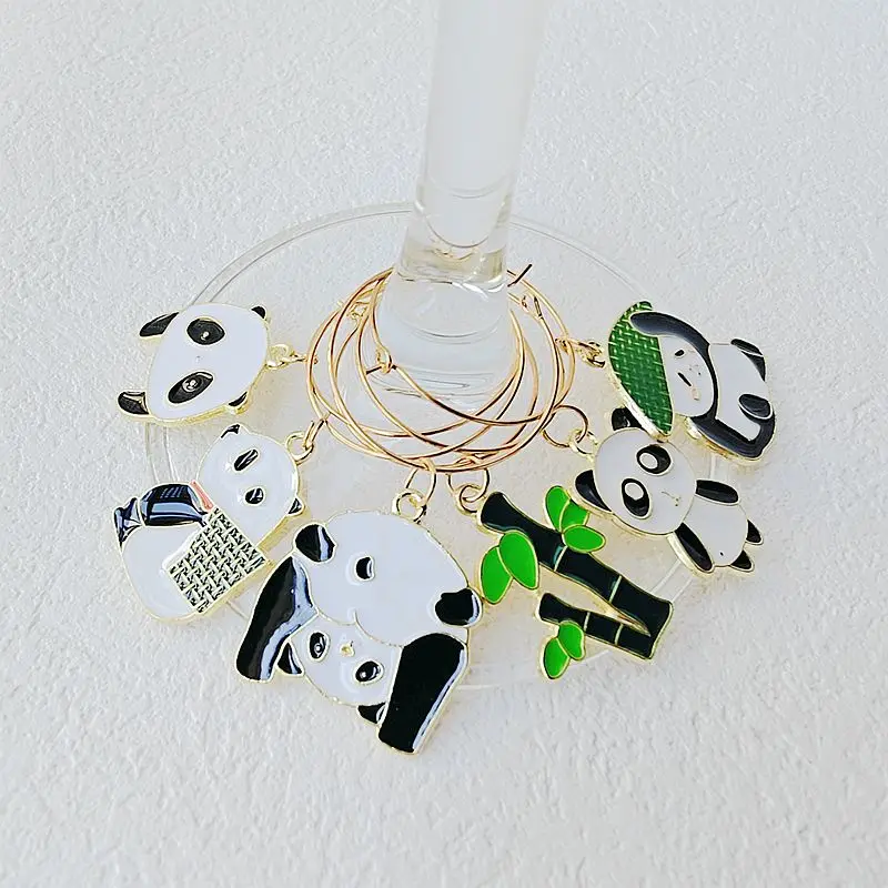 Set of 6PCS PANDA Wine Charms New Fashion Design Wine Glass Charms Rings Marker Christmas Wine Glass Marker Charms