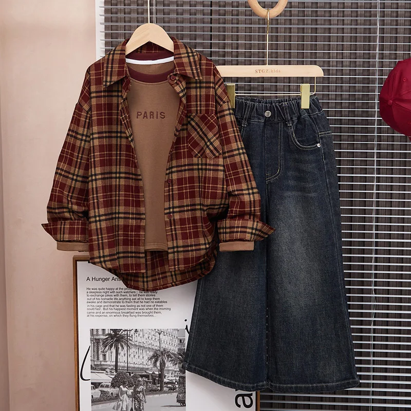 

Baby Girl Clothes Set 4-14Y Kid Dresses Set Child 3Piece Of Tee+Shirt Top+Pants Bottom Clothing Set Toddle Daily Fashion Suit